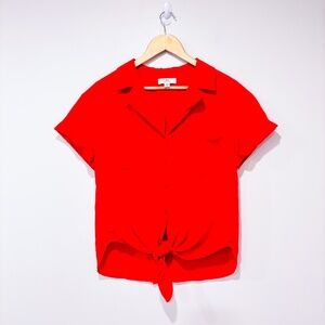 H BY HALSTON Red button down shirt with front tie